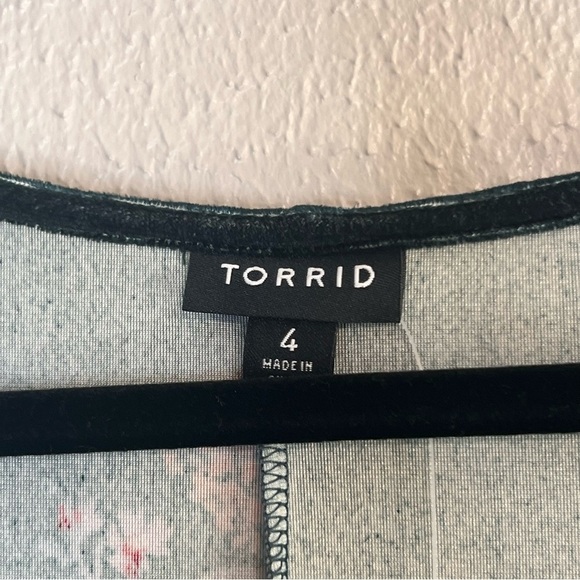 Torrid Mini Velvet Skater Dress Dark Green Floral V-Neck Plus Size 4X NEW - Picture 4 of 16